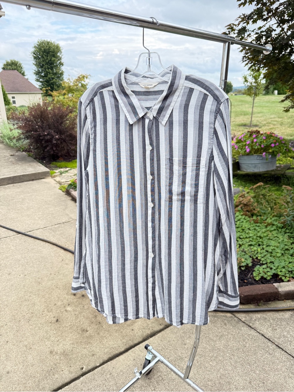 Lucky Brand Women’s Black and White Striped Button-Down Shirt